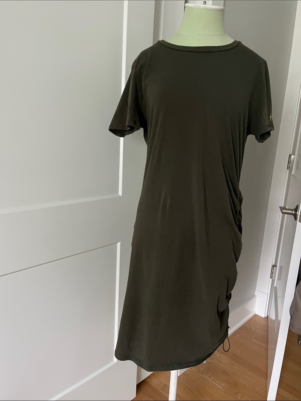 Michael Kors Dark Olive Midi Tee Dress with Side Ruching
